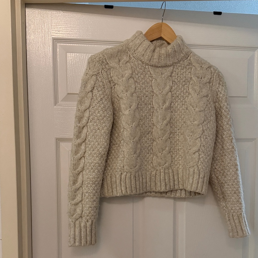 American Eagle Outfitters Cream Cable Knit Turtleneck Sweater